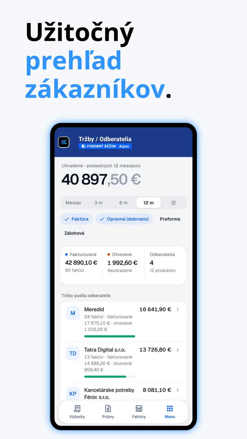 E-blok Business: tržby podľa odberateľov